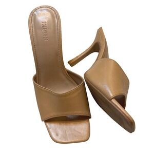 Forever 21 Tan Square Toe Mule Heels Stiletto Sandals Womens Size 7.5